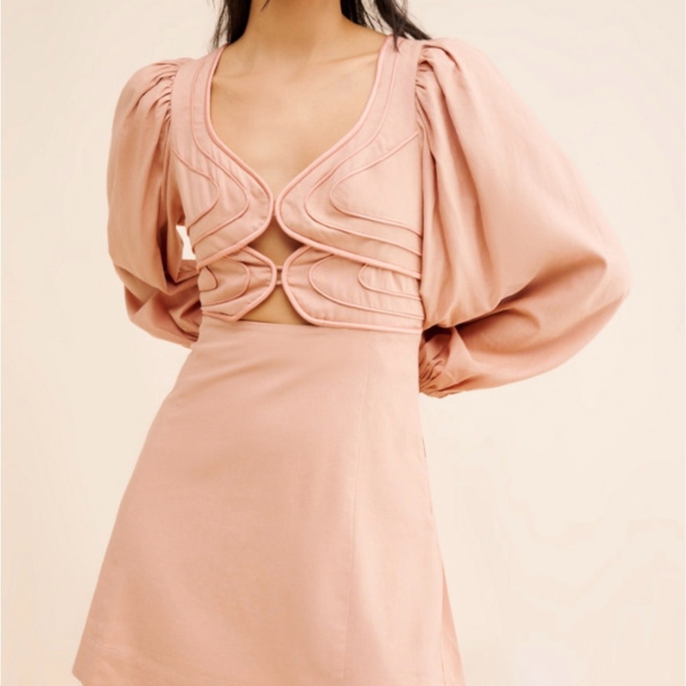FARM Rio Linen Long Sleeve Cutout Mini Dress